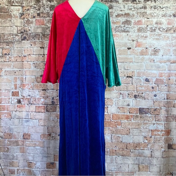 Vintage Keyloun Dress Velour Colorblock Maxi Sz OS - Picture 1 of 11
